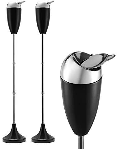 Anfrere 2 Pack Outdoor Standing Ashtray with Lid, Black Adjustable Stand Ash Butt Holder for Home Patio, Windproof Outside Standing Ash Tray Cigarette Butt Disposal in 20, 27.5, 35 Heights