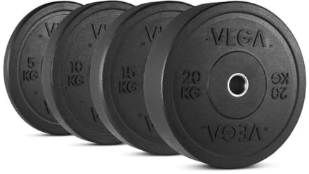 VEGA Fitness Bumper Plate 1x 15kg - gummierte & stoßabsorbierende Olympische Hantelscheibe fürs Hanteltraining, Gusseisen - Gummiummantelt, Gewicht: 15 kg, Stück, 50,6 mm Aufnahme, Durchmesser: 45 cm