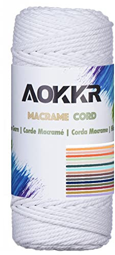AOKKR Makramee Garn 3mm x 100m, Baumwollgarn aus 4-Strang Gedrehte, Natürlicher Baumwollkordel für Wohnzimmerdeko im Boho Wandbehänge, Traumfänger, Vorhang, Recycelbar Baumwollseil - Weiß