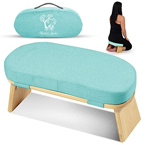 Monk & Llama Meditationsbank – Faltbarer, ergonomischer Bambus-Kniehocker mit extra bequemem Kissen – perfekte Seiza-Bank Meditationshocker Stuhl für Gebet & Reisen – tiefere & angenehme Sitzungen