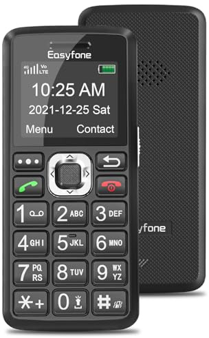 Easyfone T200 4G Sim-Free Feature Mobile Phone, Easy-to-Use Big Button Clear Sound Dumb Basic Phone for Seniors and Kids or Digital Detox (Black)