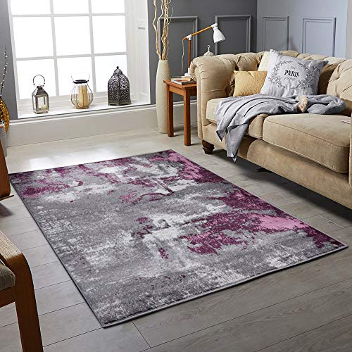 RUGSTORE Modern Rugs Living Room Bedroom Extra Large Small Medium Rectangular Size Soft Touch Thick Pile Purple/Grey/Violet/Silver Kitchen Area Rugs Non Shedding (80 X 150 CM, HERMANY PURPLE)