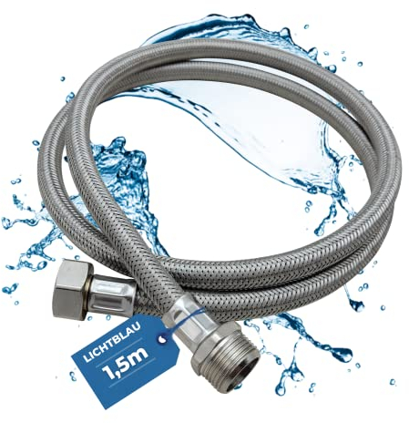 Lichtblau Rallonge Aquastop 2982 résistante à la torsion 1,5 m Raccordement lave-linge/lave-vaisselle I Tuyau blindé 3/4 droit/droit avec joint I Tuyau d'arrivée usage universel