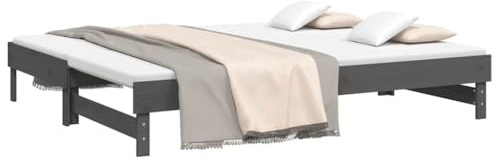 vidaXL Tagesbett Ausziehbar Sofa Gästebett Sofabett Bett Bettsofa Holzbett Schlafsofa Ausziehbett Bettgestell Grau 2X(80x200) cm Massivholz Kiefer
