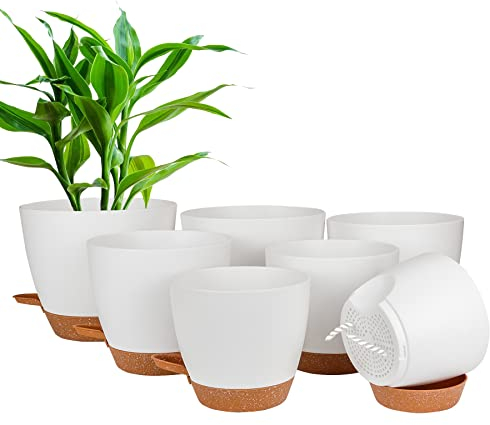 CSYY Blumentopf, 7 Stück Kunststoff Blumentopf mit Bewässerungssystem 20.3/19/17.7/16.5/15.2/14/12.7cm, Pflanztopf Selbstbewässerung Übertopf mit Untersetzer, für Drinnen und Draußen