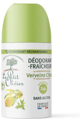 LE PETIT OLIVIER - Déodorant Fraîcheur - Verveine Citron - Respectueux De La Peau - Efficacité 24 h - Sans Alcool - 98% D'Origine Naturelle - Flacon Rechargeable - Fabriqué En France - 50 ml