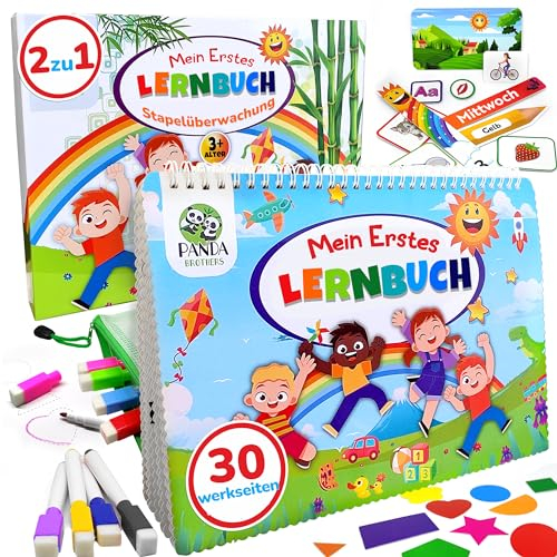Panda Brothers Mein Erstes Lernbuch, Alles Auf DEUTSCH, Montessori Busy Book Lernspiele ab 3 Jahre, Vorschul Lernaktivitäten, Spielzeug für Kleinkinder, Geschenk Malbuch und Lernmaterial