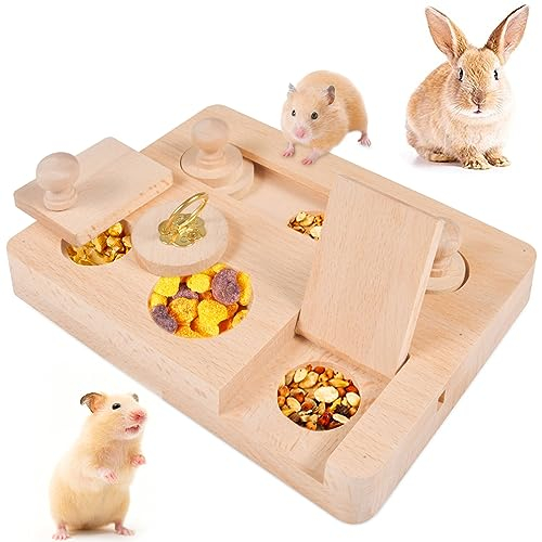 Funmo Meerschweinchen Spielzeug, Hamster Spielzeug aus Holz, Kleintierspielzeug, 6 In 1 Holzspielzeug Zur Futtersuche, für Hamster Meerschweinchen Chinchillas Rennmäuse Zwerghamster