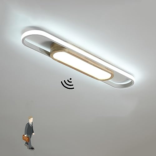 KZT LED Holz Deckenleuchte mit Bewegungsmelder Innen Flurlampe mit Sensor Modern Deckenlampe mit Tageslichtsensor Deckenbeleuchtung für Flur Korridor Balkon Gang Treppe Sensorlampe, 36W (6000K)
