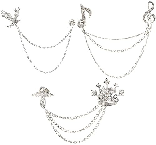 GORGECRAFT 3 Stil Broschen Mit Hängender Kette Für Herren Brosche Mit Musiknotenzeichen Krone Und Adler Anstecknadel Abzeichen Hängende Ketten Kragenbroschen Anstecknadel Für Karriere Anzug Hemden