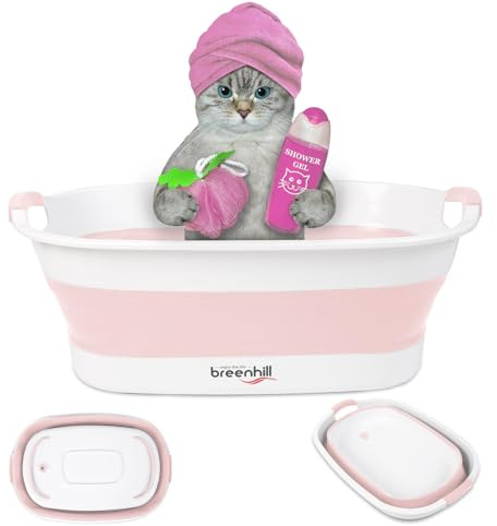 Collapsible Dog Bath Tub, Portable Puppy Bathtub with Drain Plug, Pink | Collapsible and Portable, Easy Water Drainage, For Small Dogs, Puppies and Cats; Indoor and Outdoor Use, Space-Saving Storage