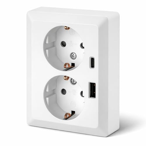 Unterputz Doppel-Steckdose, USB-A, USB-C, All-in-One, Serie C1 weiß-matt