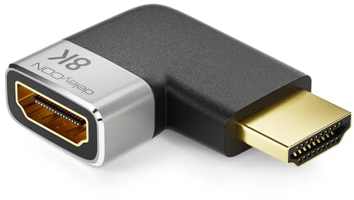 deleyCON Adaptateur HDMI Connecteur de Couplage 8K@60Hz / 4K@120Hz UHD 7680x4320 Aluminium HDMI 2.1 Arc HDR10+ Dolby Vision VRR ALLM 48Gbps Angle Gauche Gris Noir