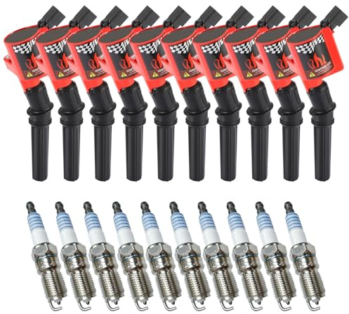 CarBole Ignition Coils Pack DG508 & Iridium Spark Plug SP479, Compatible with Ford E350 E450 Econoline Super Duty F350 F450, Replacement for FD503 DG457 F523 E213 E262 E409 (Set of 10)