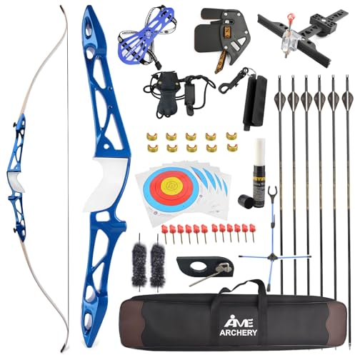 Bogenschießen Takedown Recurve Bogen und Pfeil Set 12-40 Ibs Bogen Kit für Ziel Jagd Praxis Aluminium 66/68/70 Zoll Wettbewerb Schießen Bogen (70 Inch Blau, 36 Ibs)