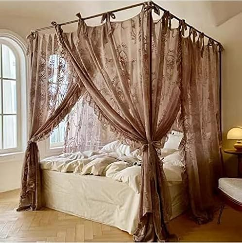 Elegante Spitze, Prinzessin 4 Eckpfosten Moskitonetz romantisch für Mädchen und Frauen Bettvorhang Baldachin für Erwachsene Hochzeit, Schlafzimmer Kinderzimmer Dekoration(Size:200*220cm,Color:B)