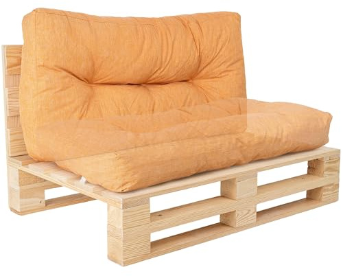 bananair - Cojines para Palets - Tela Resistente, Anti-UV y Repelente al Agua - Muy Cómodo, Relleno de Espuma - Cojines Exterior para Jardín y Terraza (Asiento o Respaldo 120x60 cm, Naranja)