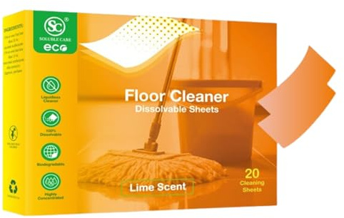 Eco-Friendly Floor Cleaner Dissolvable 20 Sheets - Highly Concentrated Detergent for Effortless Tough Stain Removal on Tile and Wooden Floors - No Mess, No Waste, Powerful Stain-Fighting Formula