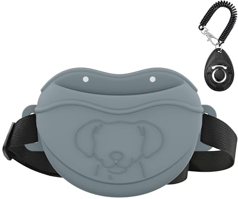 AWINNER Leckerli-Tasche für Hunde – Premium-Silikon, verbesserte 4 Starke Magnete, verbesserter Magnetverschluss, Verstellbarer Hüftgurt – ideal für Welpentraining, Spaziergänge im Freien (Grau)