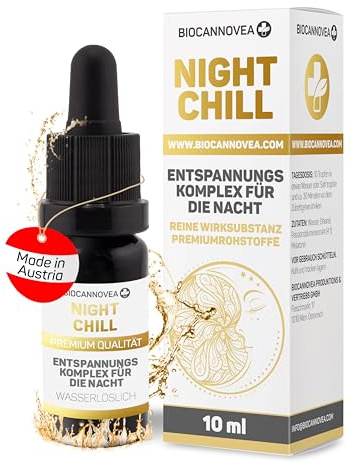 BIOCANNOVEA Night Chill - Beruhigungskomplex mit Passionsblume & Melatonin für Stressabbau und gesunden Schlaf - wirkt Antioxidativ - Hochwertige Formel aus Österreich, gut verträglich