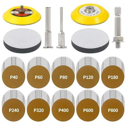 Pssopp Kit de Almohadillas para Pulir Automóviles con Disco de Lijado de 3 Pulgadas para Taladro, Kit de Restauración de Faros de Grano 40 a 800, Almohadillas de Lijado con Gancho y