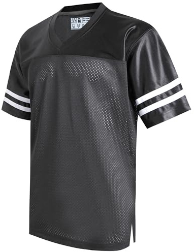 Pullonsy Plain Black Football Jerseys for Men Unisex Athletic Shirt Training Clothing Workout Fitness Tops Birthday Outfits White Stripe-Black Jersey,Men Size X-Large
