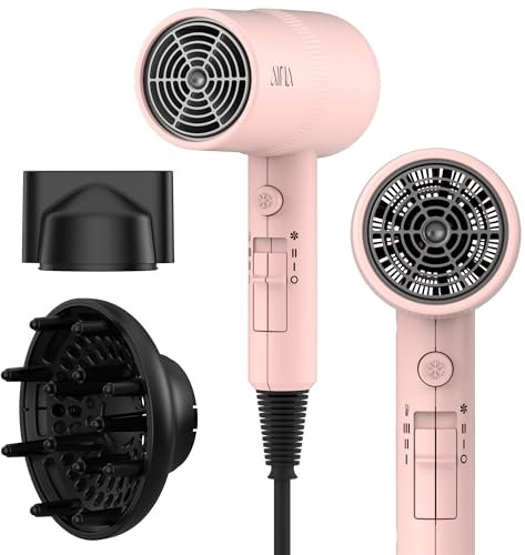 AINA Hair Dryer with Diffuser, Blow Dryer for Women | Advanced Ionic Technology, Ceramic Coating | Cold Shot Features Turbo Heat for Fast Drying and Shine 230v~ (Babe Pink)