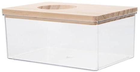 TOBBOMEY Stabile Acrylbadewanne für Hamster Sandbadebox Holzdeckel Meerschweinchen Chinchillapflege Glatte Kanten
