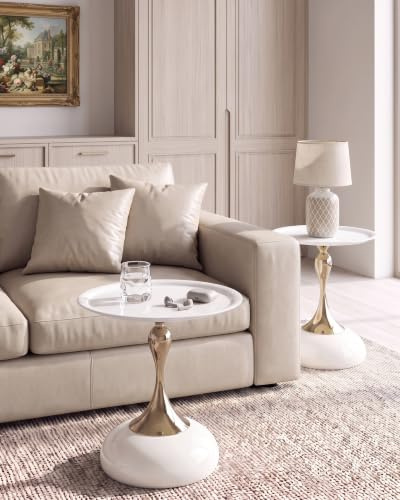 Soayone Beistelltisch Couch 2er Set Couchtisch Rund Metall, Kleiner Beistelltisch Wohnzimmertisch Rund für Sofa, Moderner Couchtisch Klein, Side Table & Sofa Tisch, Ø 40 x 53 cm