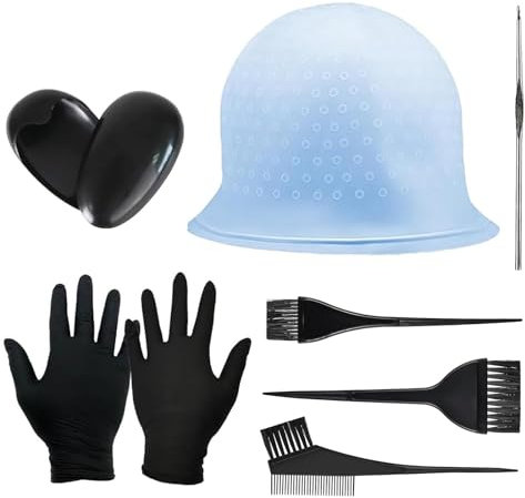 Yuaiosn 9 Stück Silikon Highlight Kappe, Strähnchenhaube, Wiederverwendbare Haarfärbekappe, Mit Häkelnadel aus Metall, Mit wiederverwendbarer Haarfärbebürste, für Frauen Und Mädchen