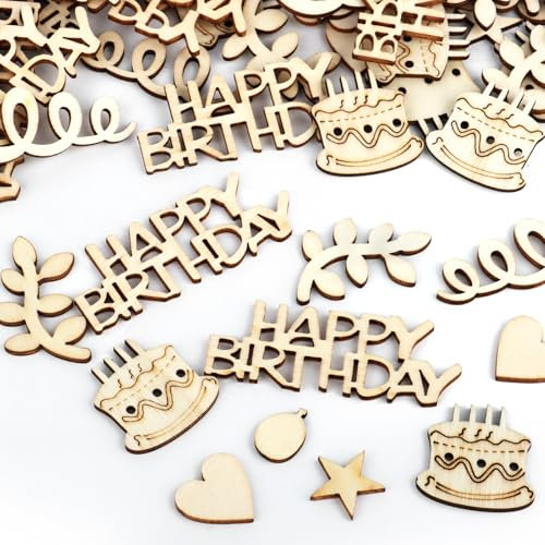 KILDOWS 120 Pièces Confettis Anniversaire, Confettis Happy Birthday en Bois Décoration de Table pour Fille Garçon Femme Homme Anniversaire Fête Décorations