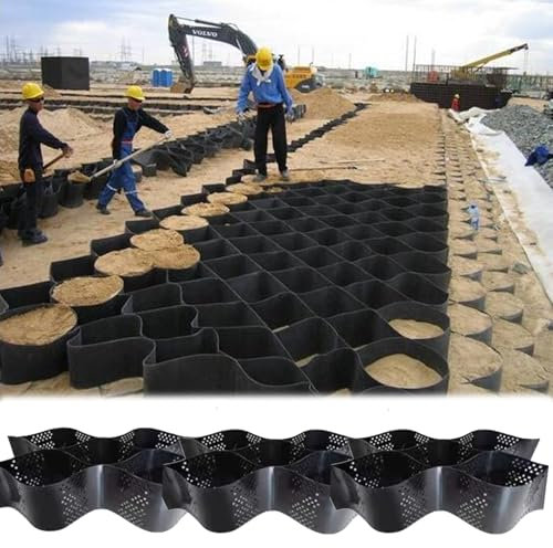 Stabilisateur de Gravier Grille Géo Grille De Stabilisation De Gravier Géogrille De 10 Cm, Grille Géo Extensible Pour Mur De Soutènement/contrôle De L'érosion/pente, Pavés Perméables(3x3 m/10x9.8 ft)