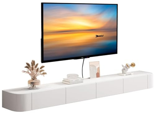 MWIDCIEW Vormontiert TV Lowboard Hängend weiß, 120-300cm Moderner TV Schrank Hängend, TV Sideboard Wohnzimmer mit Schubladen, 160cm | Schwebender TV-Schrank mit verbessertem Stauraum, moderne TV-Medienkonsole für Wohnzimmer, wandmontierte TV-Regale für 40-100