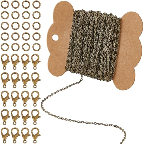 SUNNYCLUE 32.8 Feet/10M 2mm Curb Link Chains Jewellery Making Chain Set Antique Bronze Metal Iron Textured Cable Links Kit with Brass Jump Rings Alloy Lobster Claw Clasps for Necklace Bracelet DIY