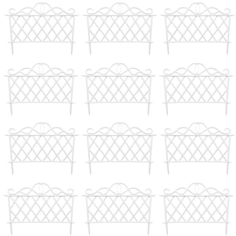 Tradineur Lot de 12 clôtures décoratives en plastique pour jardin, bordure de pelouse, plantes, fleurs, décoration d'extérieur (blanc, 48 x 36 cm)