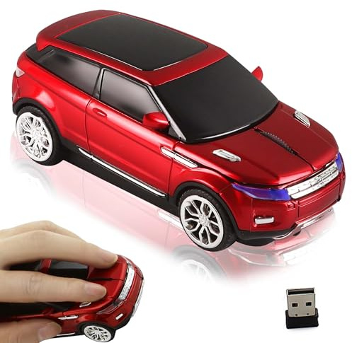 Kabellose Maus, 2.4G SUV Form Auto Maus mit Scheinwerfer, Ergonomische und Leise Optische Funkmaus mit USB Empfänger für Laptop PC Geschenk für Familie und Freunde (Rot)