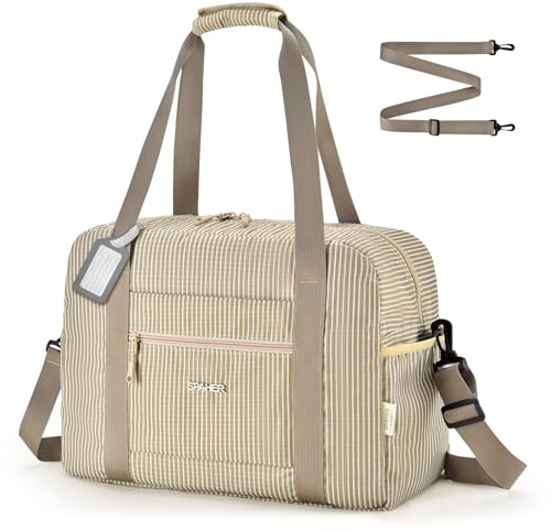 SPAHER Bolsa de Viaje 40x30x20 Ryanair Wizzair Equipaje de Mano Vueling 25L Bolsa Cabina Impermeable Bolso de Mano Avion Maternidad Hospital Fin para Deporte Gimnasio Travel Cabin Bag, Raya Khaki