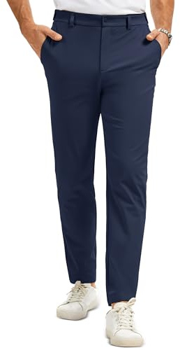 MAGCOMSEN Men's Casual Pants Lightweight Straight Legs Flat Front Pants Waterproof Stretch Waist Trousers Navy