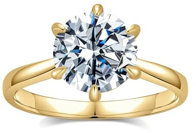 Aurora & Fiori Engagement Ring for Women, Women's CZ Round Solitaire Ring with 18K Yellow Gold Plated, Cubic Zirconia Engagement Wedding Band for Women 2CT Size 5