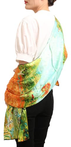 Prettystern Donna Sciarpa Arte Colorata Lunga Da Donna in Seta Verde Sciarpa Arte Colorata Estiva Colorata D'arte Campo Di Iris P060