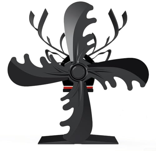 Eawfgtuw Wood Stove Fan, Unique Reindeer Design, Log Burner, Wood Burning Stove Heat Powered Fireplace Fan for Wood, Log Burner, Fireplace(Black)