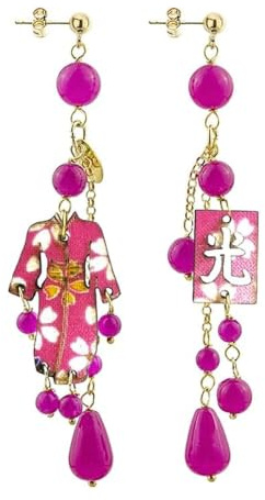 Lebole Orecchini Donna, Orecchini Donna Pendenti Eleganti e Leggeri, con Tessuti Giapponesi, Pietre Naturali e Ottone Galvanizzato Oro, Gioielli Donna Artigianali Made in Italy, Idea Regalo Esclusiva