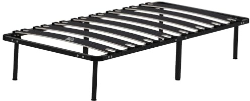 HOMCOM Cadre de lit 90 x 190 cm Lit Simple avec Sommier à Lattes Bois Noir | Bois Massif et Pied, 26 cm de Hauteur avec Rangement au-dessous, pas Besoin de Sommier à Ressorts, Assemblage Facile