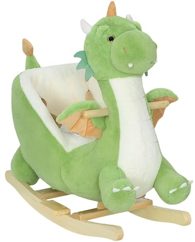 AIYAPLAY Schaukeltier, Dinosaurier-Schaukel, interaktive Tiergeräusche, weiche Füllung, Holzrahmen, Sicherheitsgurt, Plüsch, für Kinder 1,5-3 Jahre, max. 25 kg, Grün