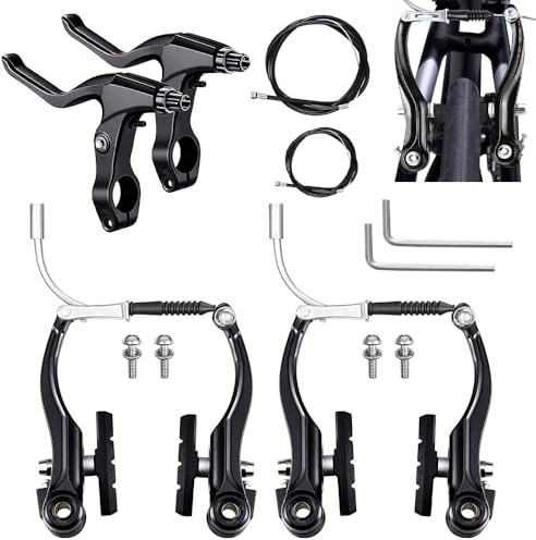 Mineup Fahrrad Bremsen Set, Vordere und Hintere MTB Bremse, Universal Fahrradbremsen, Fahrrad V Bremse, Bremsseile und Bremshebel Kit für Mountainbikes und Rennräder (schwarz)