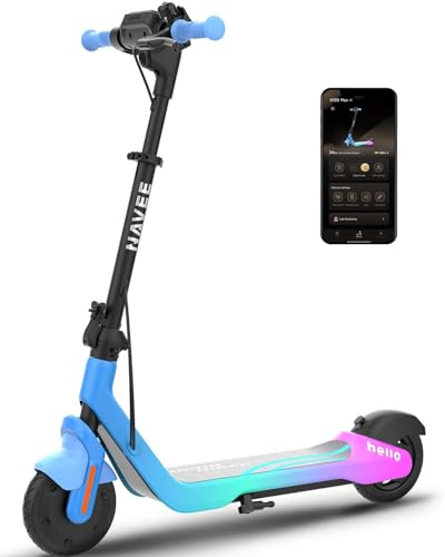 NAVEE K100 K100 Max E-Scooter Kinder ab 6 Jahre - 16 km Reichweite, 16 km/h, 50 kg Belastbar, IPX4 Wasserdicht, Bluetooth-Lautsprecher, RGB-Ambientelicht, faltbar & App-Geschwindigkeitskontrolle