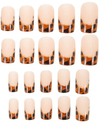 MAGICLULU Faux Ongles à Pression Motif Léopard, Capsules D'ongles à Couverture Complète, Longueur Moyenne Amovible, Kit de Faux Ongles French Manucure pour Manucure Maison et Décoration