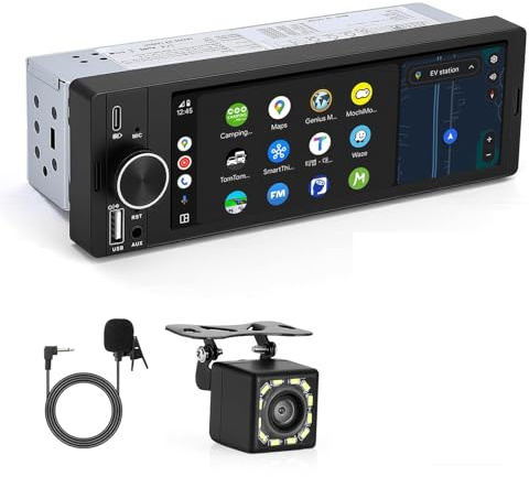6.3 Single DIN Touchscreen Car Radio with Wireless CarPlay & Android Auto, Backup Camera, Mirror Link, Hands-Free Calling, FM Radio, Steering Wheel Control & Voice Command