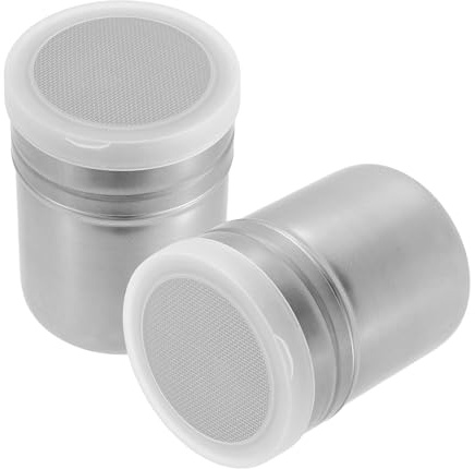 FOMIYES 2pcs Stainless Steel Fine Mesh Powdered Sugar Shaker with Lid, Medium Size Sifter for Coffee, Flour, and Spices, Kitchen Baking Tool Suitable for Cooking and Dusting