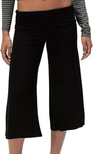 BYUSBAYA Pantaloni da donna casual ripiegabili in tinta unita a vita bassa a gamba larga svasati pantaloni gaucho estivi vacanze streetwear outfit, Nero , M